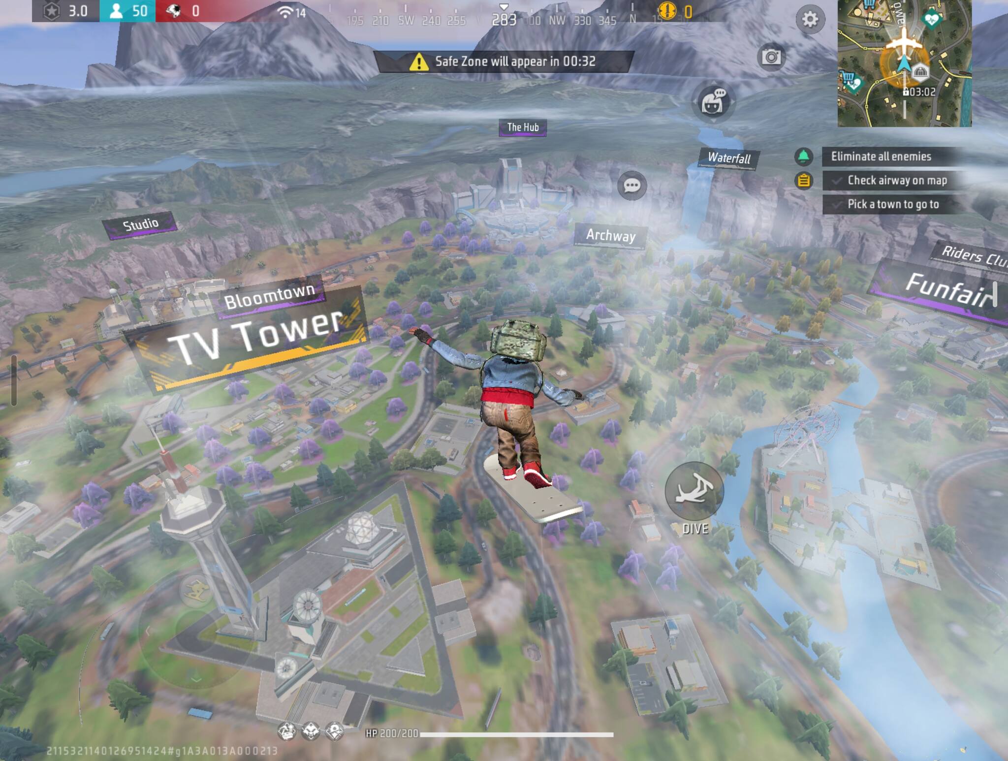 A character gliding above Solara in Free Fire India