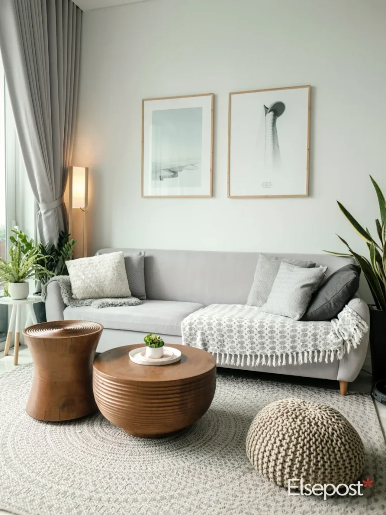 Air purifier CADR room size guide: a bright living room with a large window