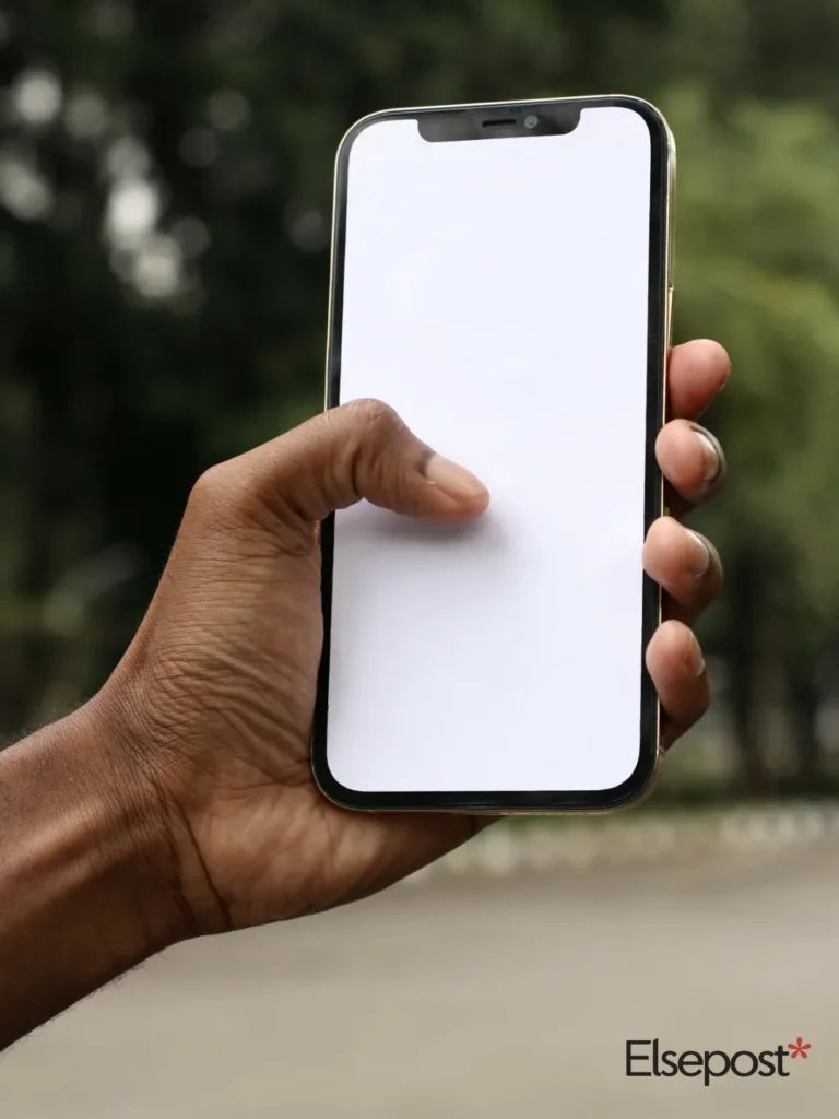 Check mobile connections in your name: a hand holding a phone with a blank screen