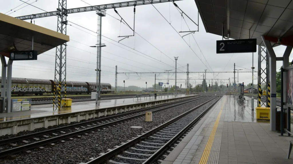 Cyclone Arnab travel: rain falling on empty railway platforms and tracks