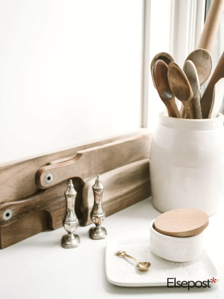 wooden spoons in a ceramic canister for Diwali Gifts for Home Cooks
