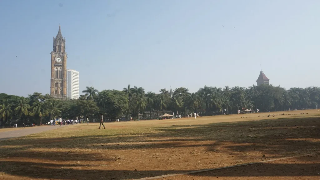 Oval Maidan in Mumbai with the Rajabai clock tower behind the trees
