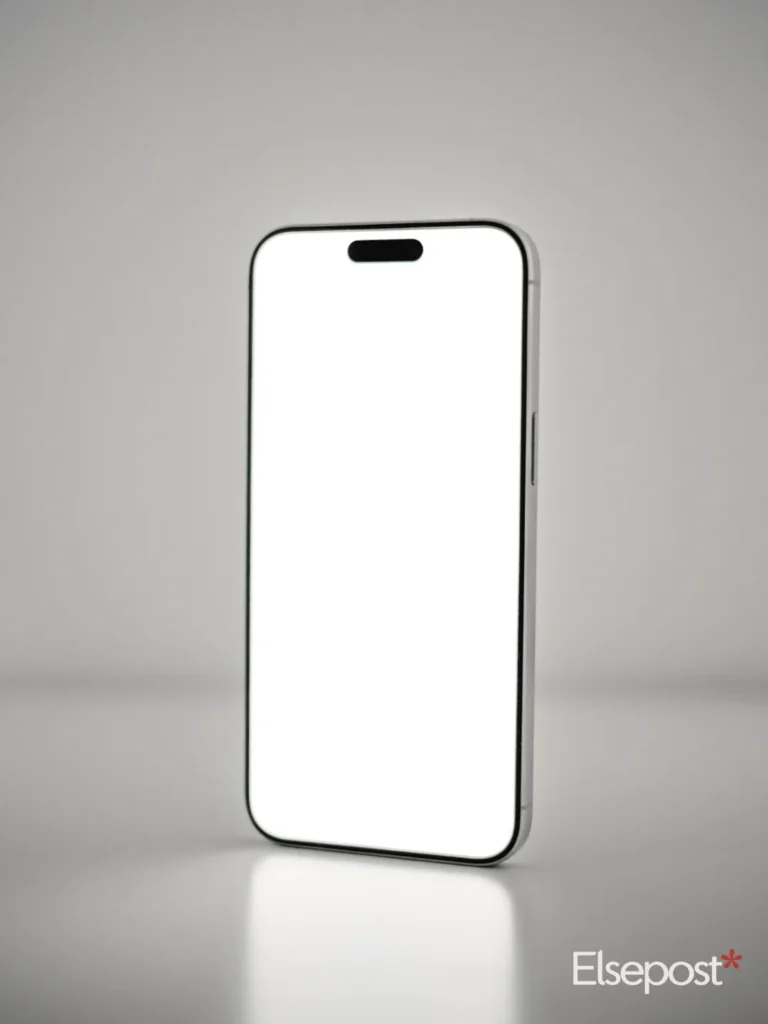 Smartphone with a blank white screen on a light background